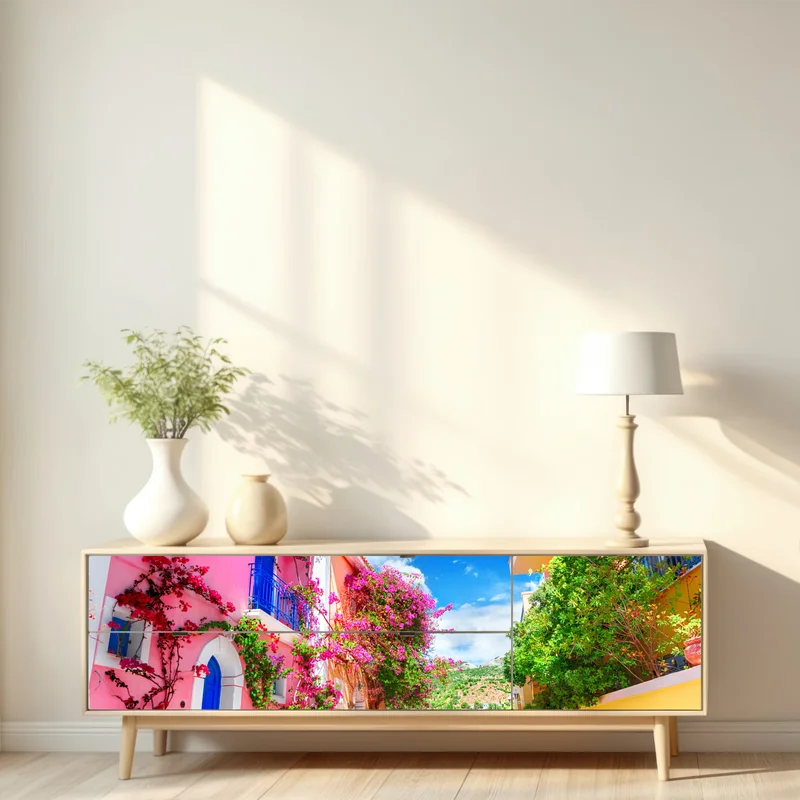 Repositionierbarer Aufkleber bunte gasse auf Kefalonia