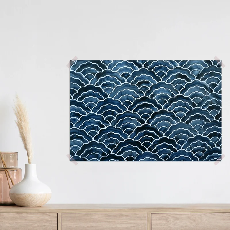 Poster japanisches blaues seigaiha-wellenmuster Poster japanisches blaues seigaiha-wellenmuster