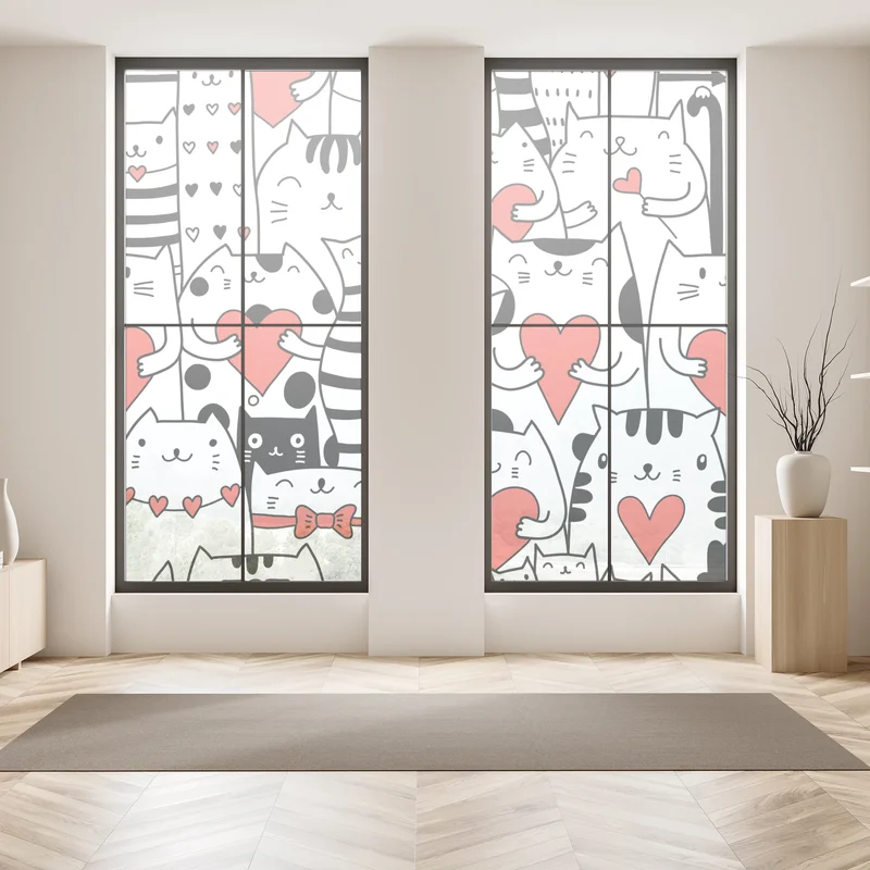 Naklejka na okno urocze koty z sercami wzór
