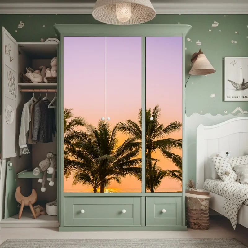 Schrankaufkleber tropischer palmsonnenuntergang am strand