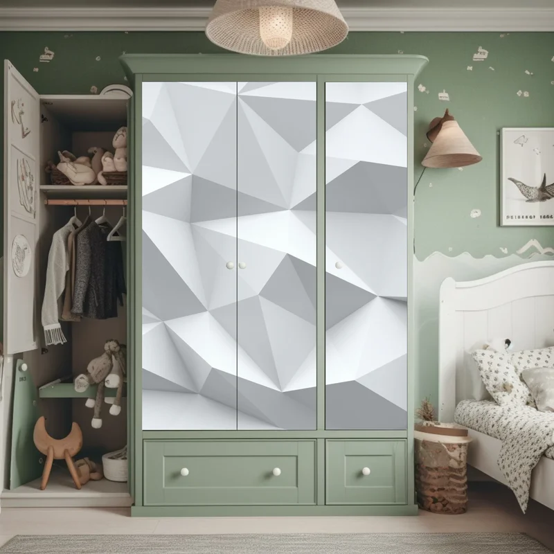 Schrankaufkleber weißes dreidimensionales low-poly geometrisches muster