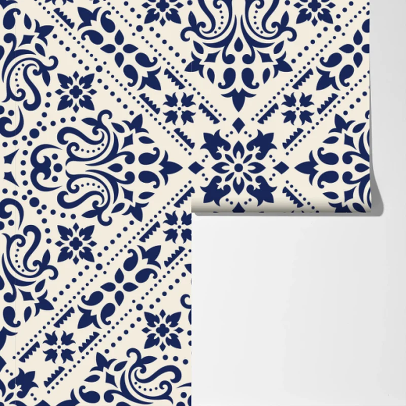 Fototapete marineblaues damast-fliesenmuster Fototapete marineblaues damast-fliesenmuster