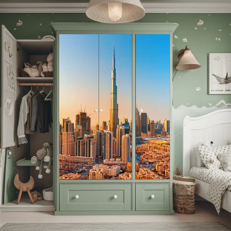 Schrankaufkleber Dubai skyline in der goldenen stunde