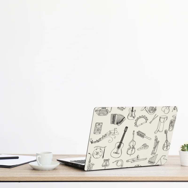 Naklejka na laptopa ręcznie rysowane instrumenty muzyczne kolaż