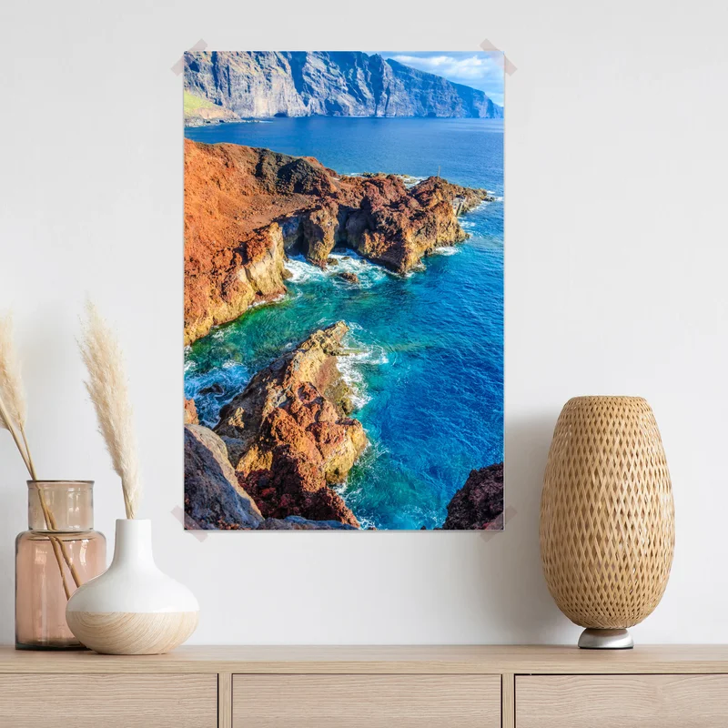 Poster dramatische klippen und türkisfarbenes meer bei Punto Teno, Teneriffa Poster dramatische klippen und türkisfarbenes meer bei Punto Teno, Teneriffa