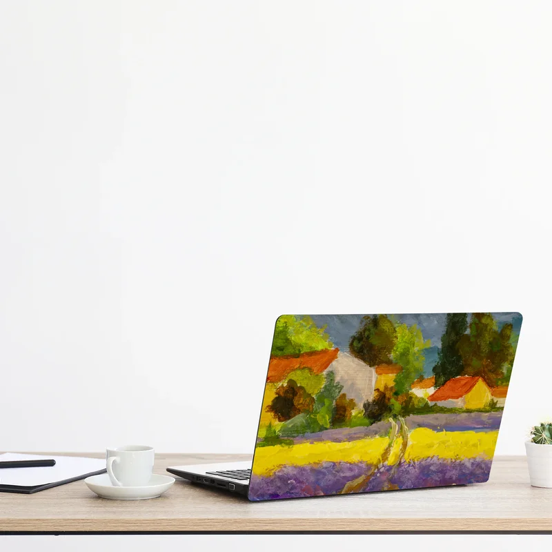 Naklejka na laptopa lawendowe pola o zachodzie słońca