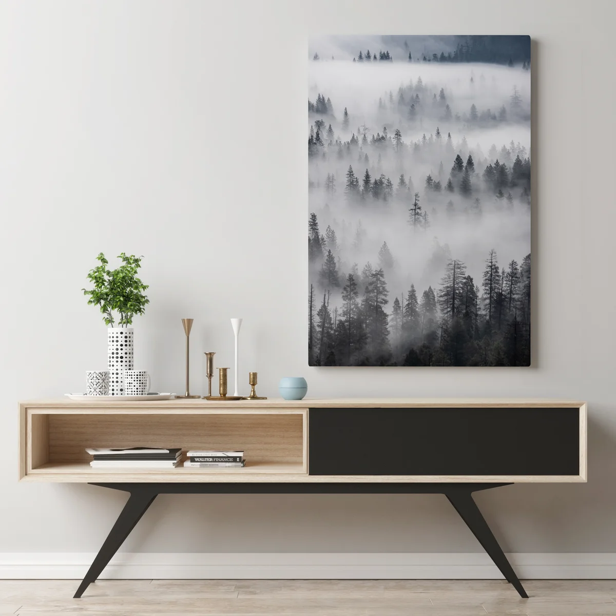 Leinwandbild nebeliger kiefernwald Leinwandbild nebeliger kiefernwald