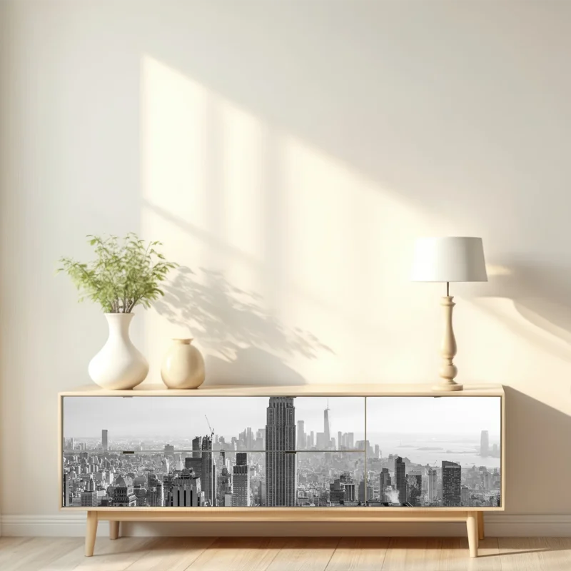 Repositionierbarer Aufkleber New York skyline in schwarzweiß