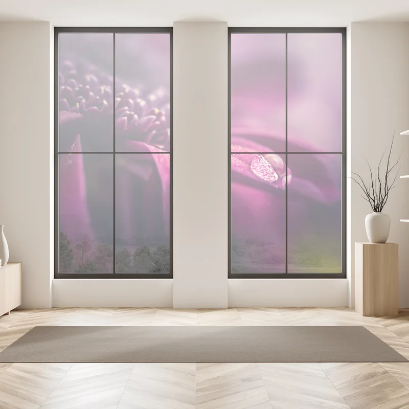 Fensteraufkleber lila makroblüte mit tautropfen