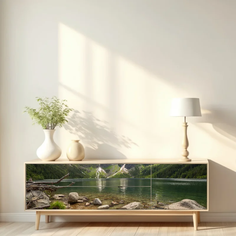 Repositionierbarer Aufkleber sonnenuntergang über Morskie Oko, Tatra, Polen