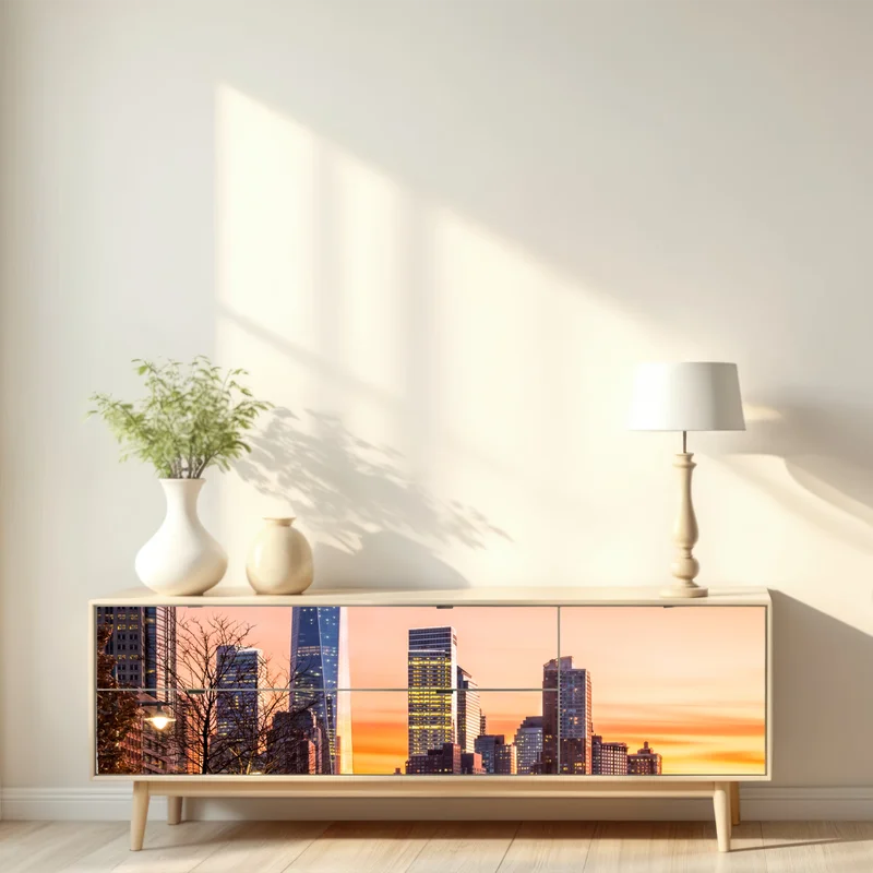 Repositionierbarer Aufkleber Lower Manhattan bei sonnenuntergang