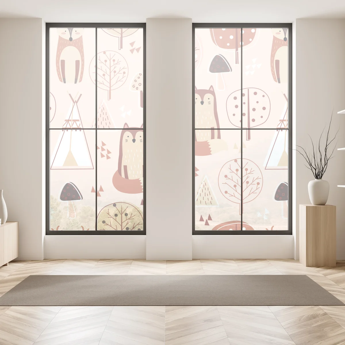 Naklejka na okno wzór z lisami do pokoju dziecięcego Naklejka na okno wzór z lisami do pokoju dziecięcego