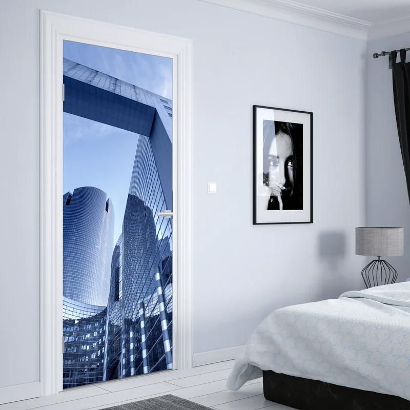 Türaufkleber moderne blaue stadtsilhouette