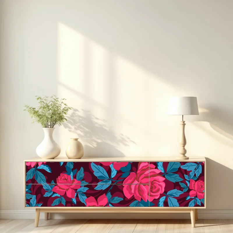 Repositionierbarer Aufkleber vintage rosenmuster in rosa und türkis