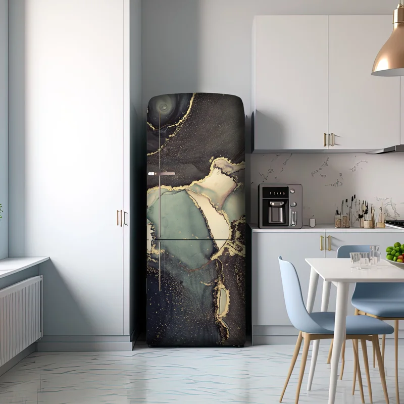Kühlschrankaufkleber türkis und gold abstrakte fließmalerei