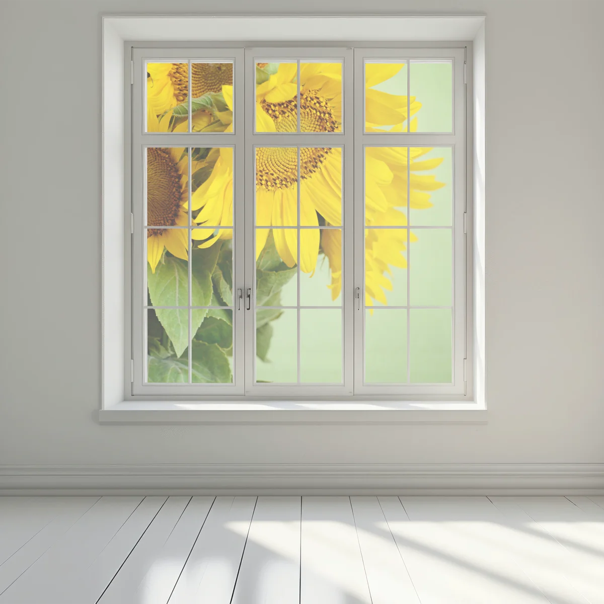 Fensteraufkleber heller sonnenblumenstrauß auf grünem hintergrund Fensteraufkleber heller sonnenblumenstrauß auf grünem hintergrund