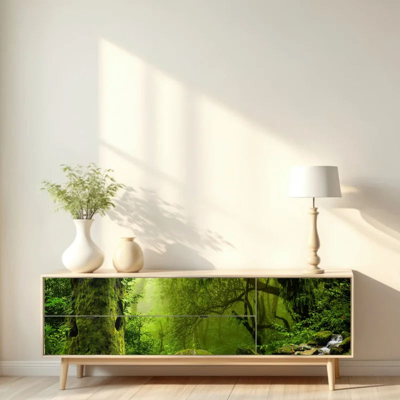 Repositionierbarer Aufkleber verzauberter grüner waldbach