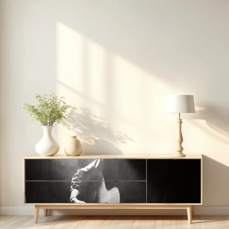 Repositionierbarer Aufkleber silhouette eines gitaristen im scheinwerferlicht