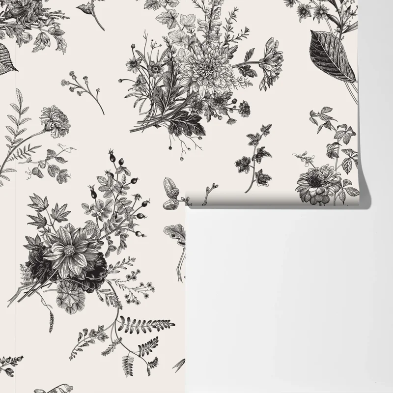 Fototapeta klasyczny czarno-biały wzór kwiatowy Fototapeta klasyczny czarno-biały wzór kwiatowy