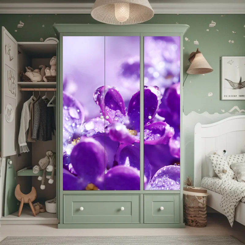 Schrankaufkleber lila fliederblüte mit tau Schrankaufkleber lila fliederblüte mit tau