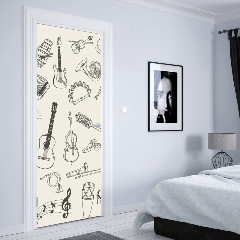 Türaufkleber handgezeichnete musikinstrumente collage