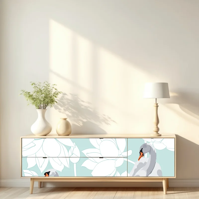 Repositionierbarer Aufkleber sanfte schwäne und lotusblumen