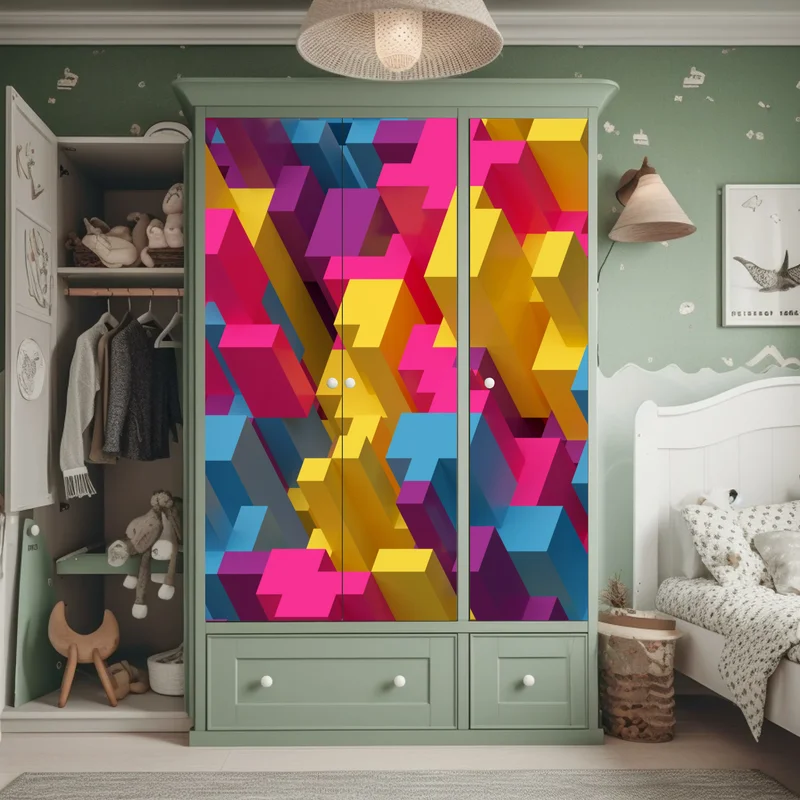 Schrankaufkleber buntes 3d-voxel-muster