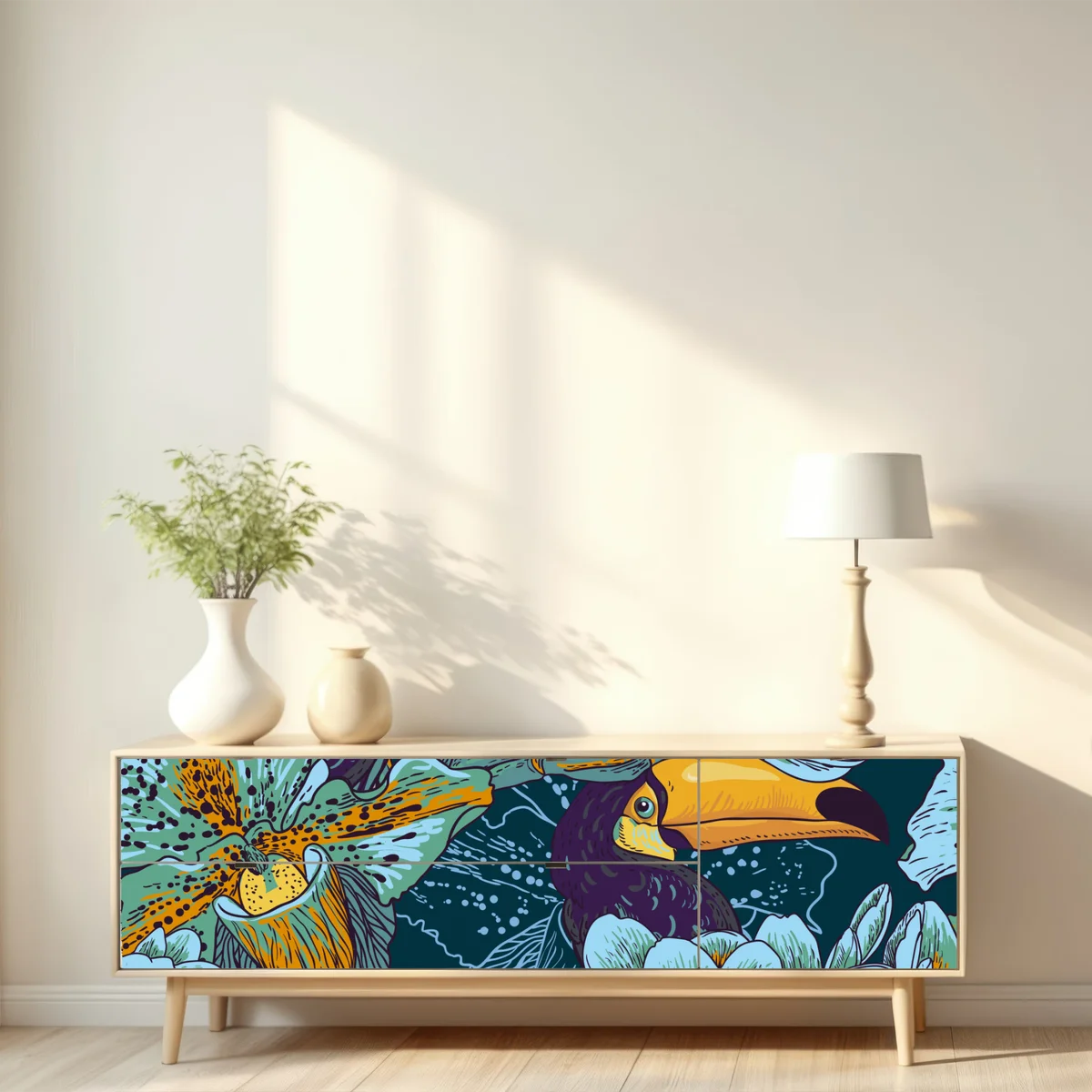 Repositionierbarer Aufkleber tropisches tukan-blumenmuster Repositionierbarer Aufkleber tropisches tukan-blumenmuster