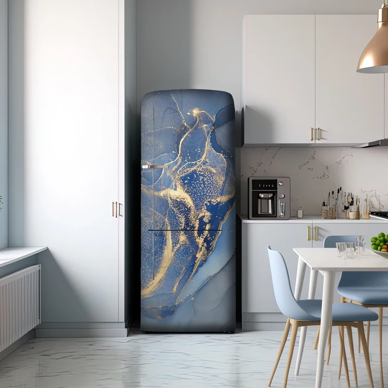 Kühlschrankaufkleber ozeanblauer marmor mit goldenen adern