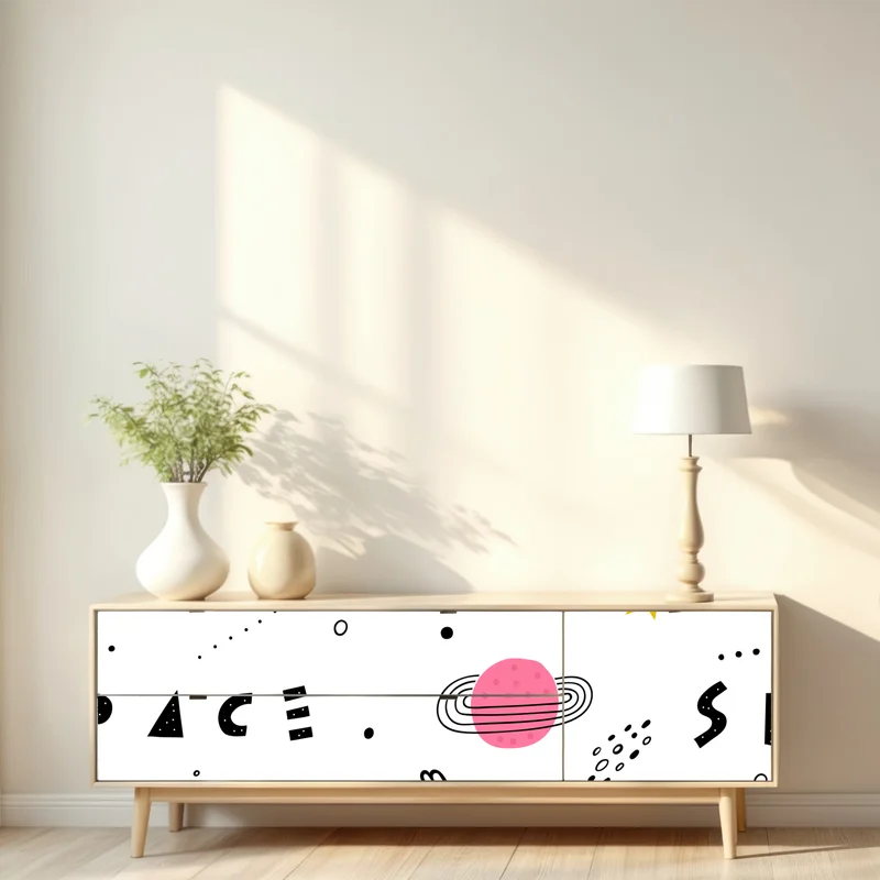 Repositionierbarer Aufkleber verspieltes weltraummuster mit planeten