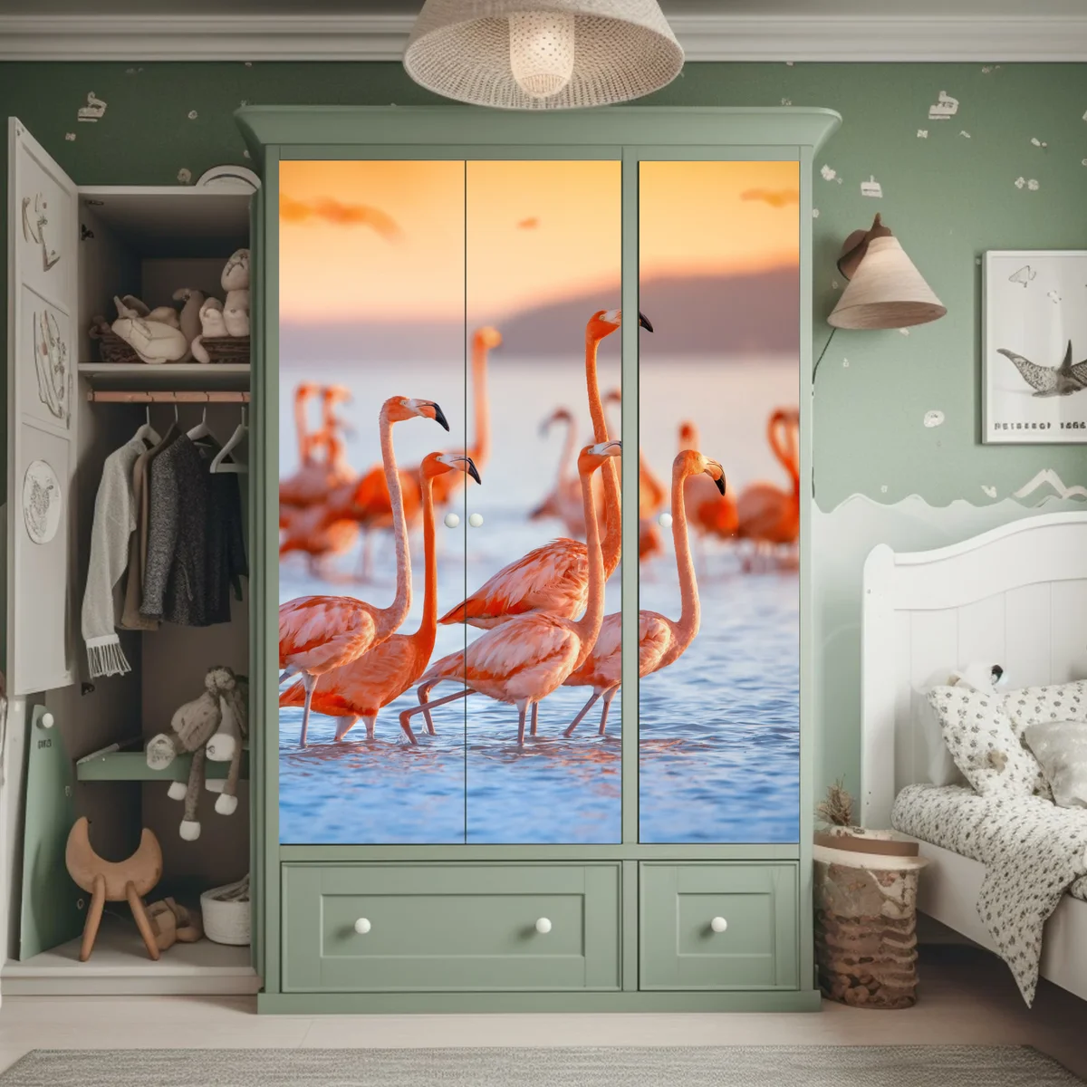 Schrankaufkleber rosa flamingos bei sonnenuntergang Schrankaufkleber rosa flamingos bei sonnenuntergang