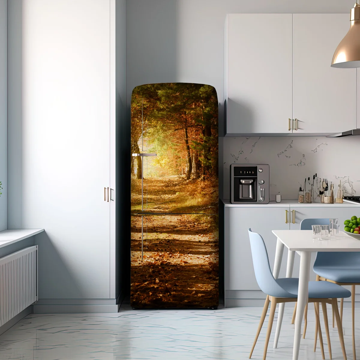 Kühlschrankaufkleber herbstlicher waldweg mit goldenem licht Kühlschrankaufkleber herbstlicher waldweg mit goldenem licht