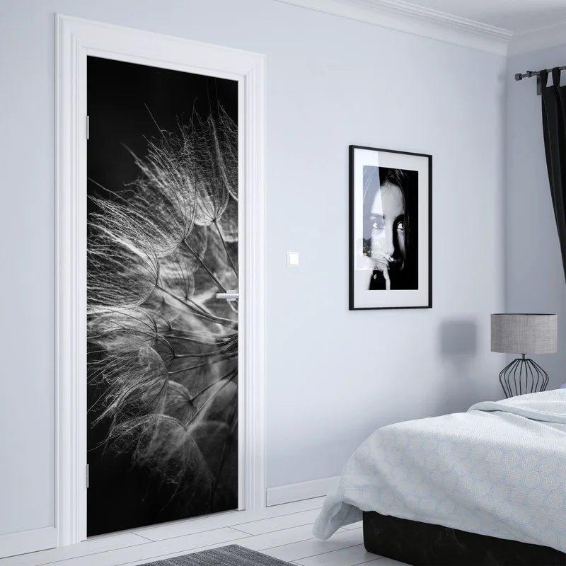 Türaufkleber zarter löwenzahn in monochrom