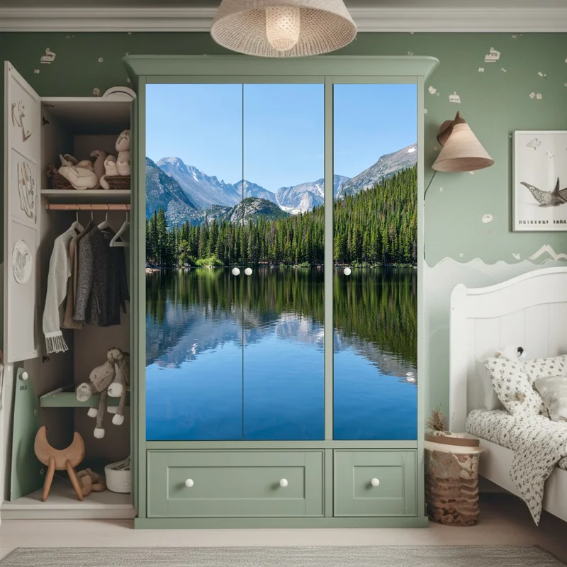 Schrankaufkleber gebirgssee mit spiegelung