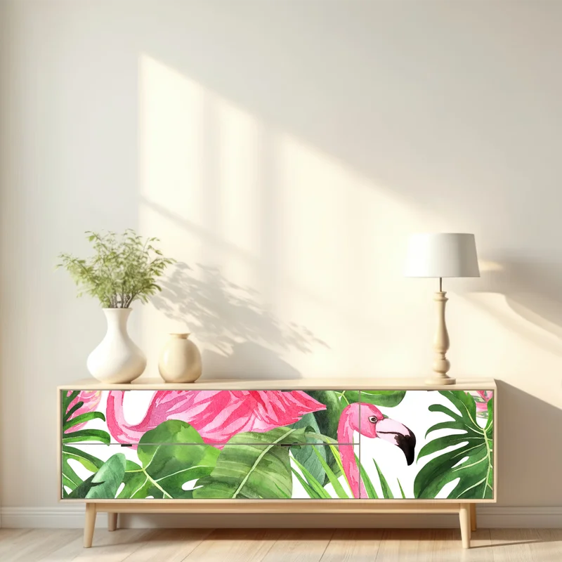 Repositionierbarer Aufkleber rosa flamingos tropisches aquarellmuster Repositionierbarer Aufkleber rosa flamingos tropisches aquarellmuster