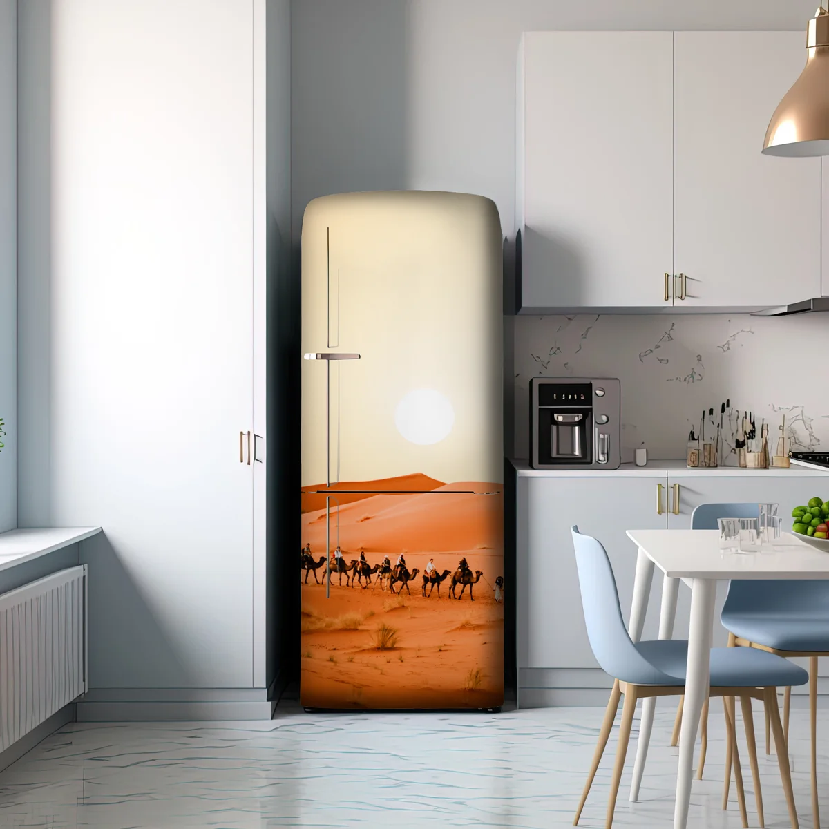 Kühlschrankaufkleber karawane von kamelen in der wüste bei sonnenuntergang Kühlschrankaufkleber karawane von kamelen in der wüste bei sonnenuntergang