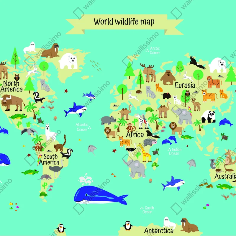 Fototapete weltkarte der tierwelt für kinder Fototapete weltkarte der tierwelt für kinder