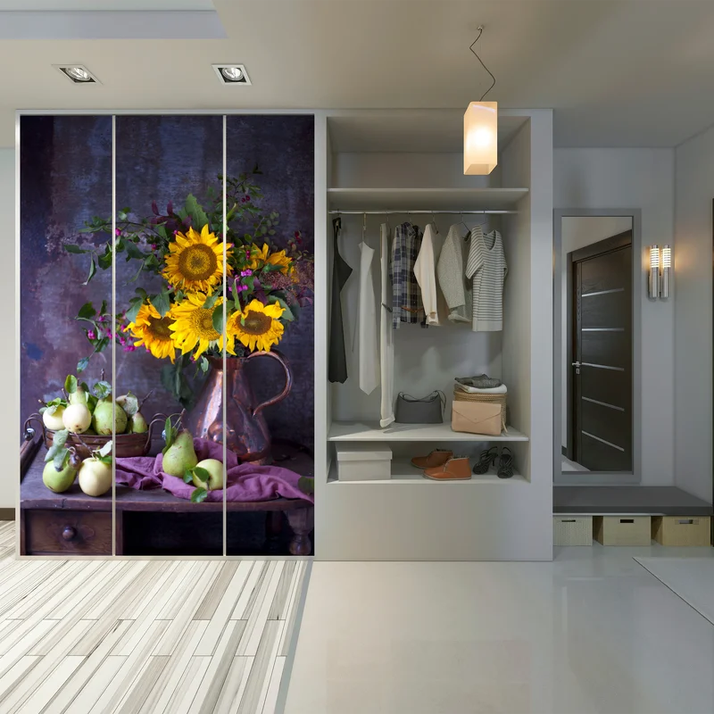 Schrankaufkleber sonnenblumen und birnen stilleben