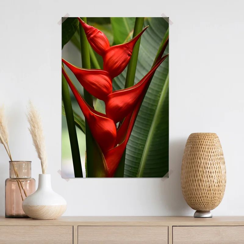 Poster leuchtende rote heliconia blüte Poster leuchtende rote heliconia blüte
