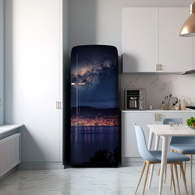 Kühlschrankaufkleber küstenstadt unter der milchstraße