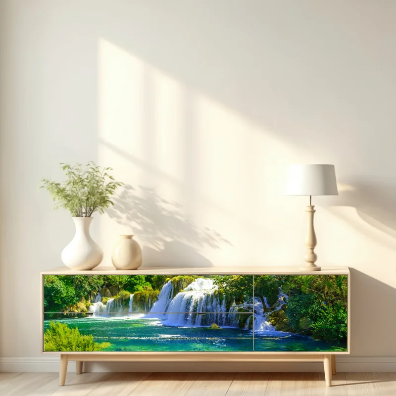 Repositionierbarer Aufkleber smaragdgrüner wasserfall