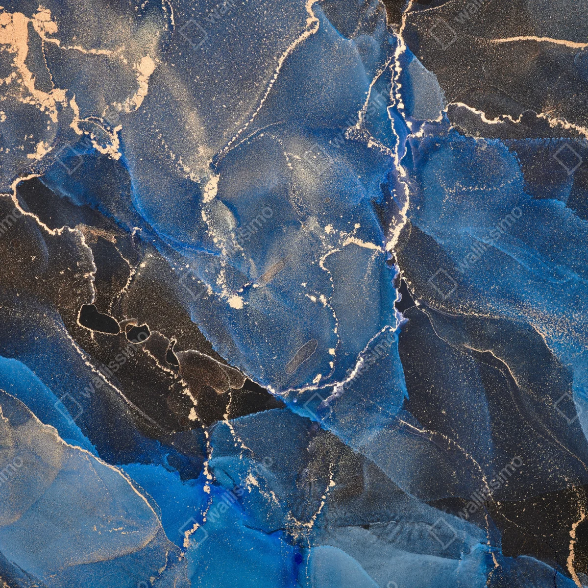 Leinwandbild luxuriöse blaue und goldene abstrakte wellen Leinwandbild luxuriöse blaue und goldene abstrakte wellen