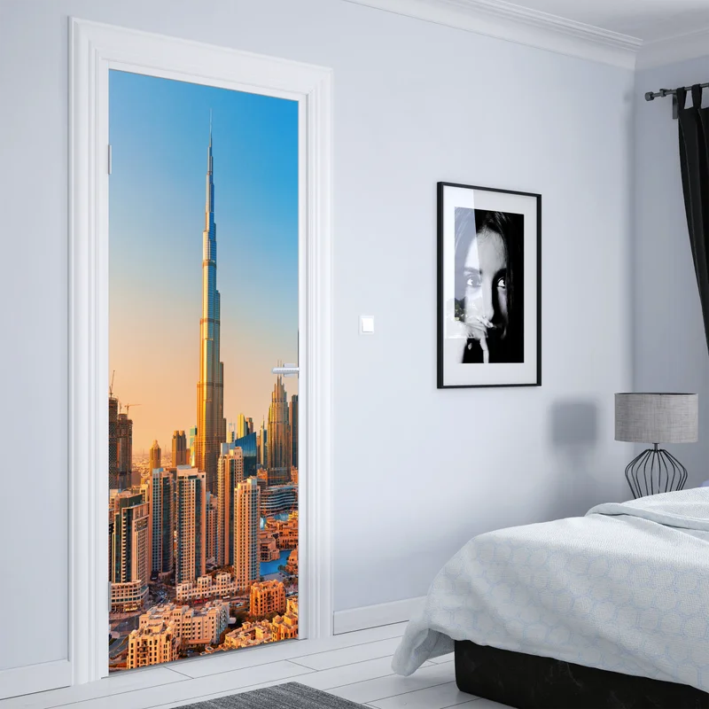 Türaufkleber Dubai skyline in der goldenen stunde Türaufkleber Dubai skyline in der goldenen stunde