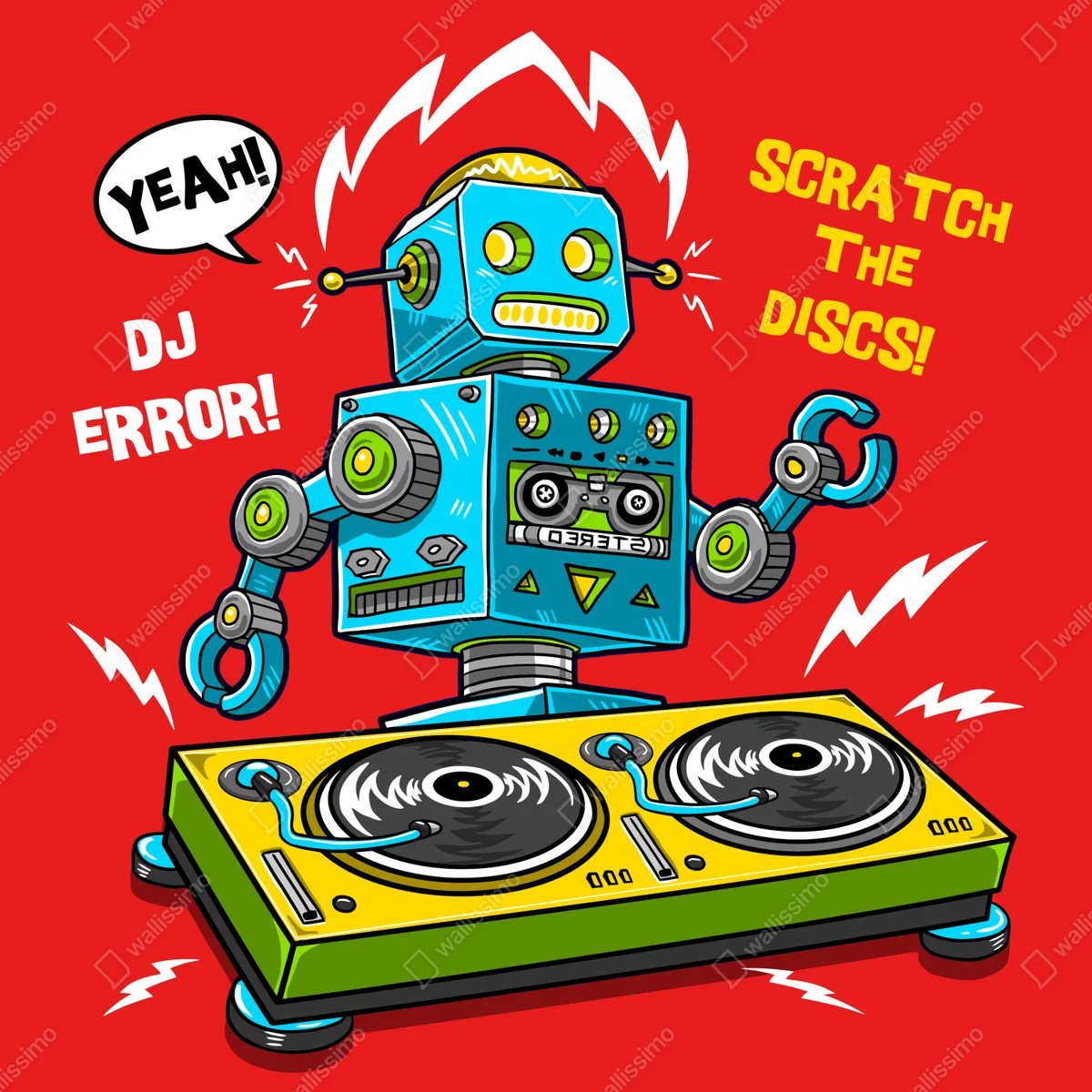 Poster retro roboter dj pop art • Poster bei Wallnifity® Poster retro roboter dj pop art • Poster bei Wallnifity®