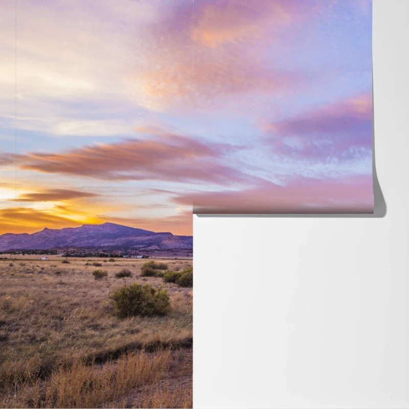 Fototapete pastellsonnenuntergang über wüstenbergen Fototapete pastellsonnenuntergang über wüstenbergen