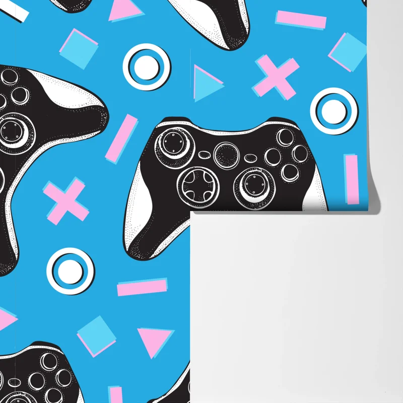 Fototapete muster mit gamecontrollern auf blauem hintergrund Fototapete muster mit gamecontrollern auf blauem hintergrund