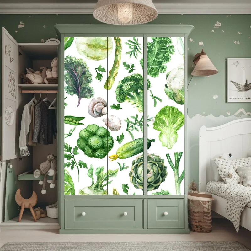 Schrankaufkleber aquarellmuster grünes gemüse