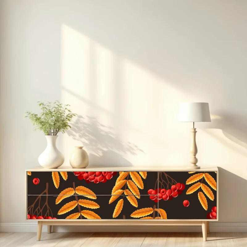 Repositionierbarer Aufkleber herbstliches muster mit vogelbeeren und blättern