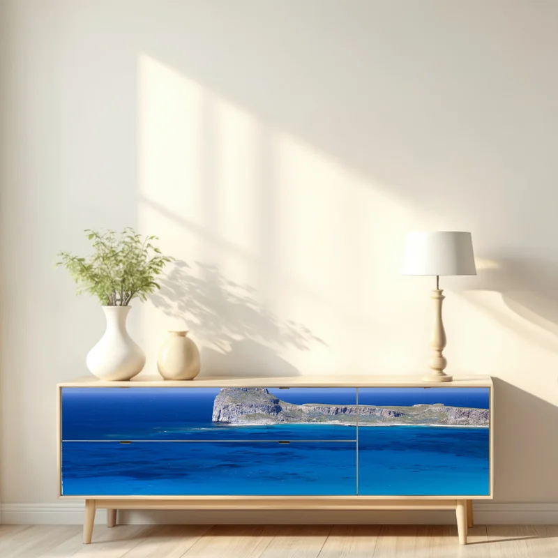 Repositionierbarer Aufkleber ruhige insellandschaft mit türkisblauem meer