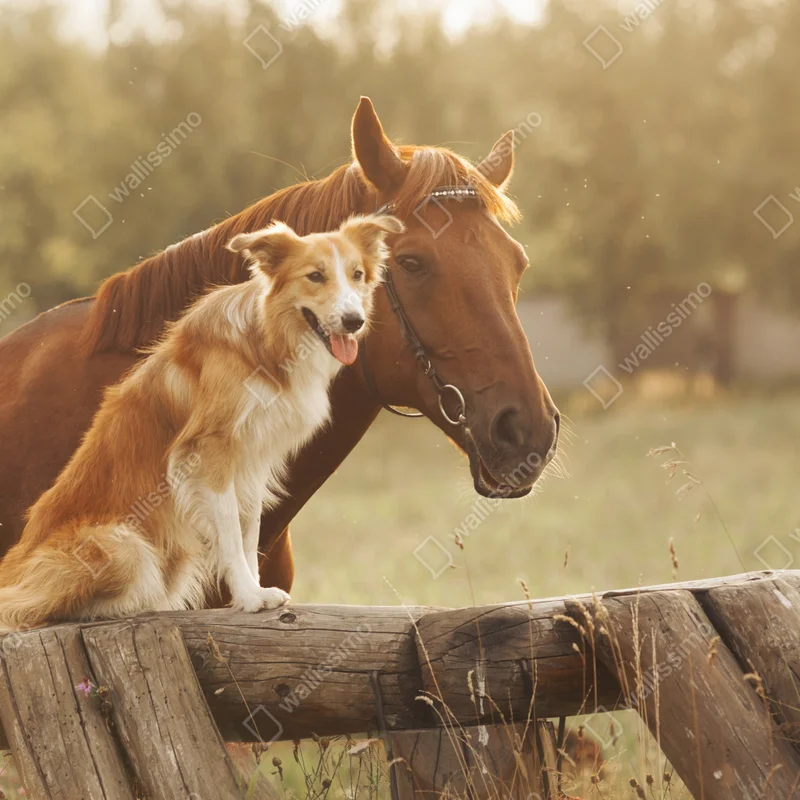 Fototapete sonnige gefährten: hund und pferd Fototapete sonnige gefährten: hund und pferd
